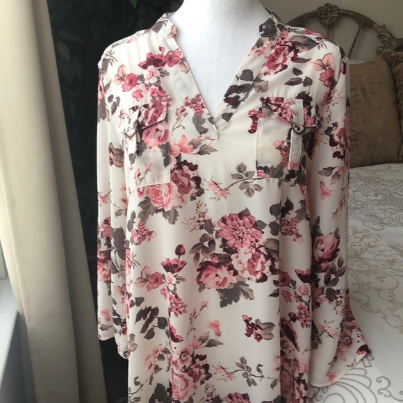 Rue 21 polyester rose laden 3/4 sleeve tunic size L - Picture 1 of 6